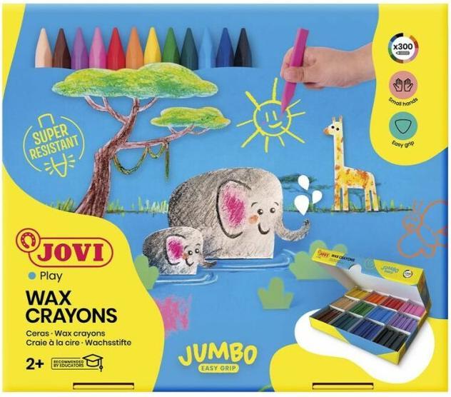 Image du produit Jovi Jumbo Easy Grip boîte économique crayons de cire couleurs assorties, 300 pcs. (1 x)
