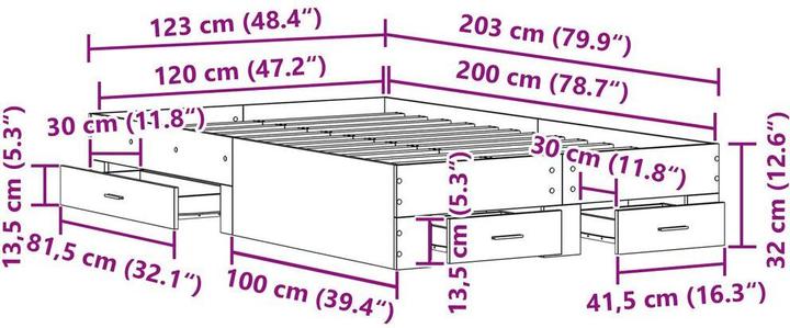 Image du produit vidaXL Rustikales Bett (120 x 200 cm)