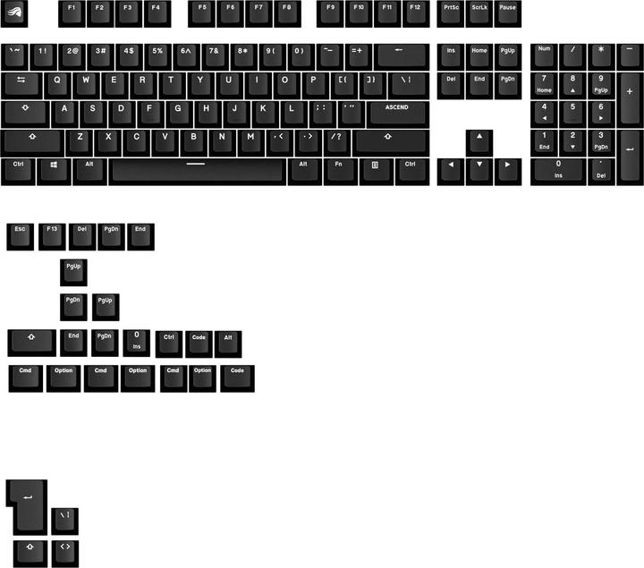 Produktbild Glorious GPBT Basics Keycaps, ANSI Layout (US), PBT, Dye-Sub - Classic Black