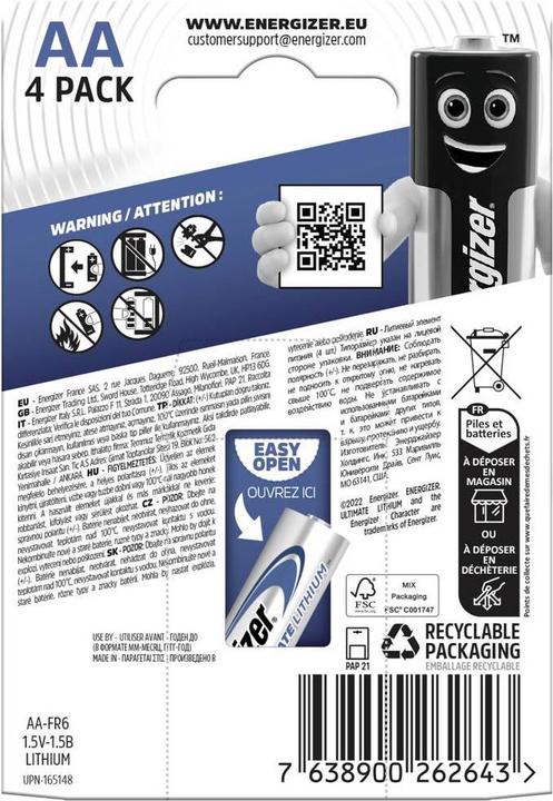 Immagine prodotto Energizer Ultimate Lithium (4 pz., AA, 3000 mAh)
