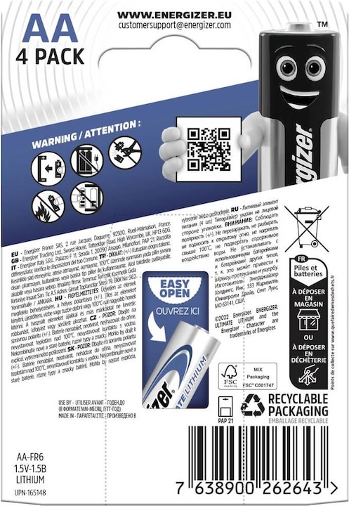 Actual product image Energizer Ultimate Lithium (4 pcs., AA, 3000 mAh)