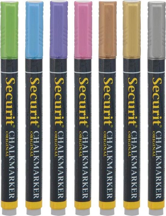 Actual product image Securit Kreidemarker fein Metallic 1mm 7er (Green, Pink, Copper, Gold, Silver, Violet, Blue, 1 mm, 7 x)