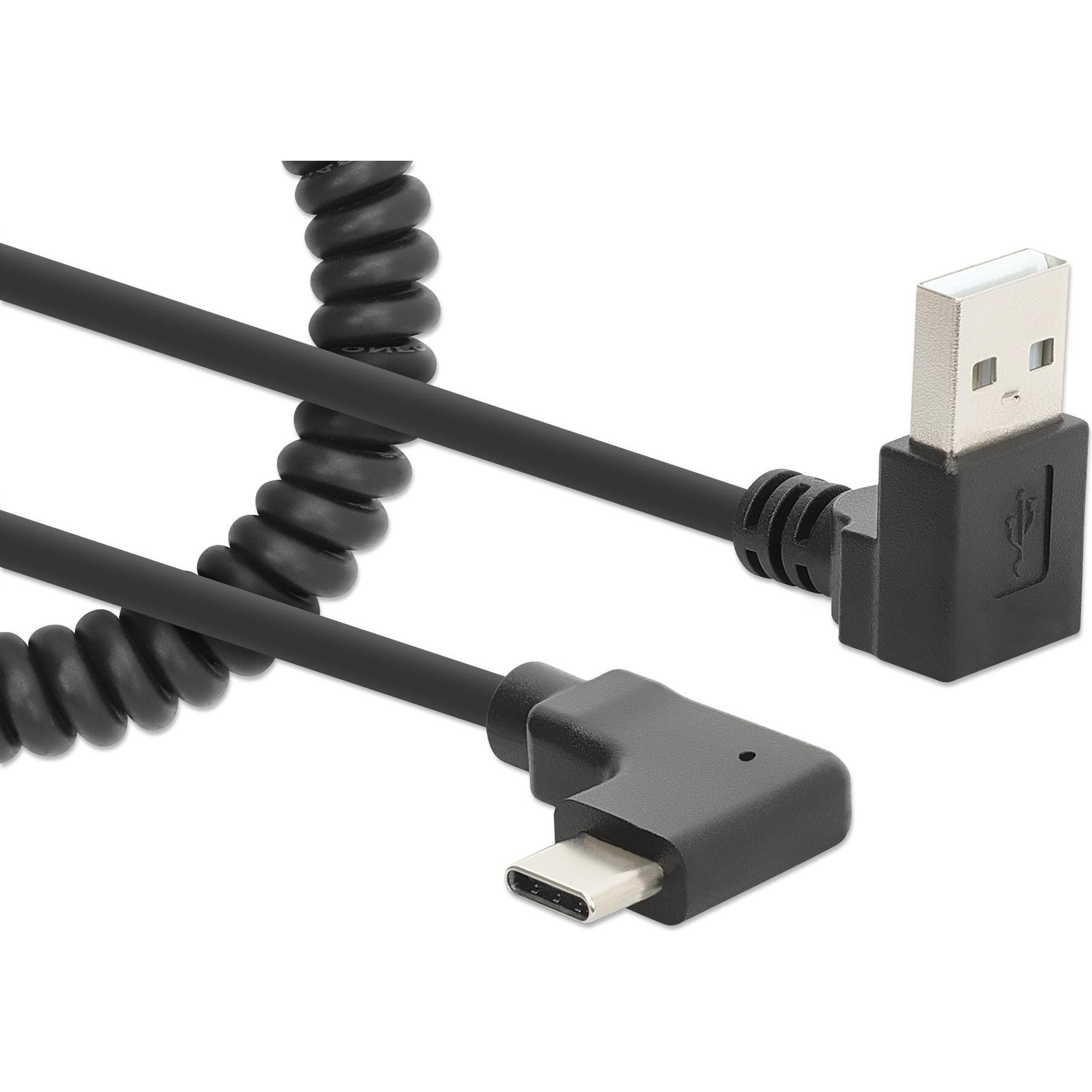 Manhattan Spiralkabel USB-A auf USB-C Ladekabel (1 m, USB 2.0), USB Kabel