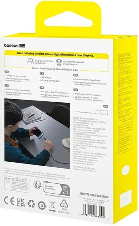 Image du produit Baseus Gem USB zu IP 2.4A Schnellladekabel 1 m Schwarz (1 m)