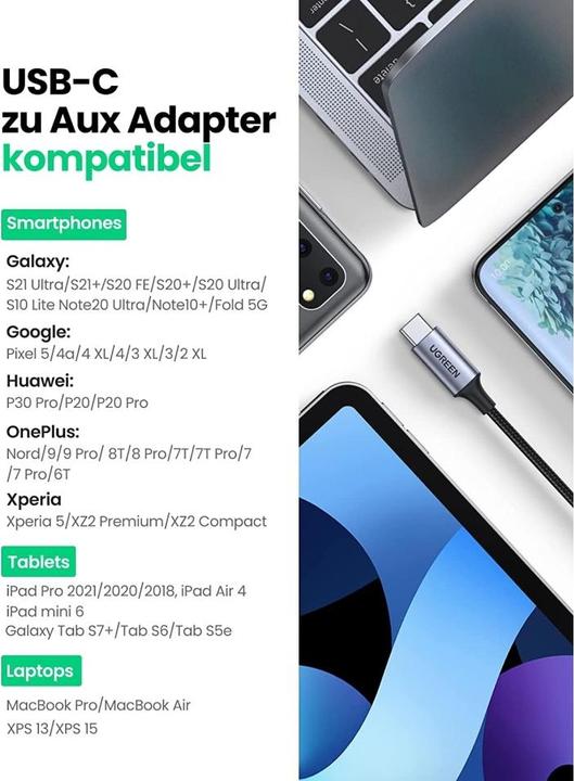 Produktbild Ugreen USB C — 3.5mm (1 m, 3.5mm Klinke (AUX))