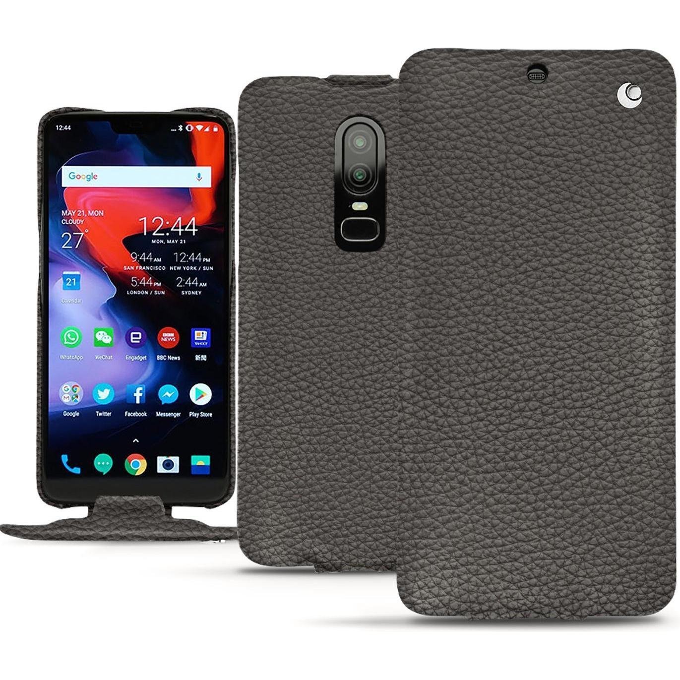 Noreve Lederschutzhülle vertikal (OnePlus 6), Smartphone Hülle, Grau