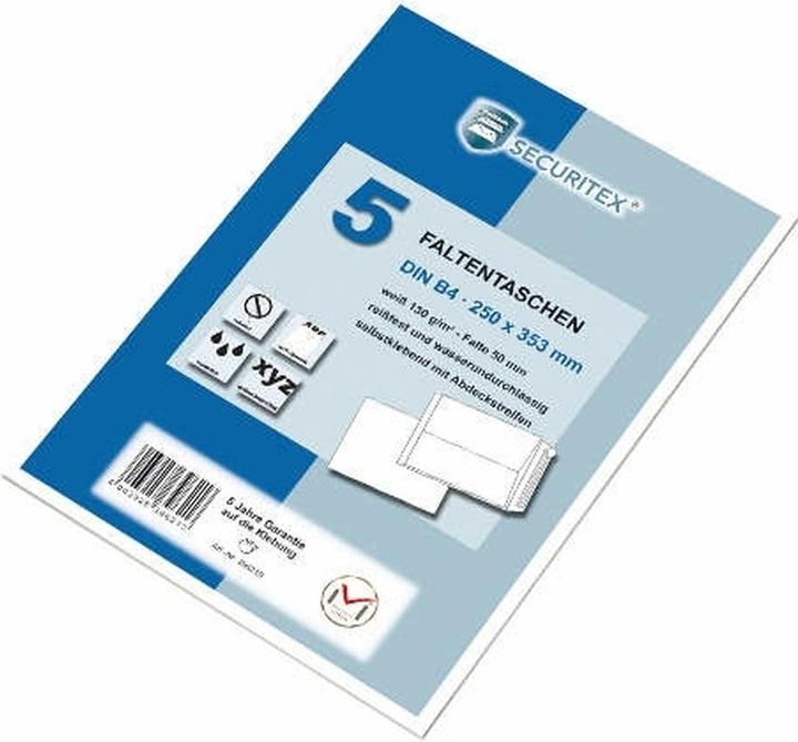 Immagine prodotto Securitex Busta piegata, B4, bianca, senza finestra 130 g/m², piega: 50 mm, dimensioni: (L)250 x (A)353 mm (1 x)