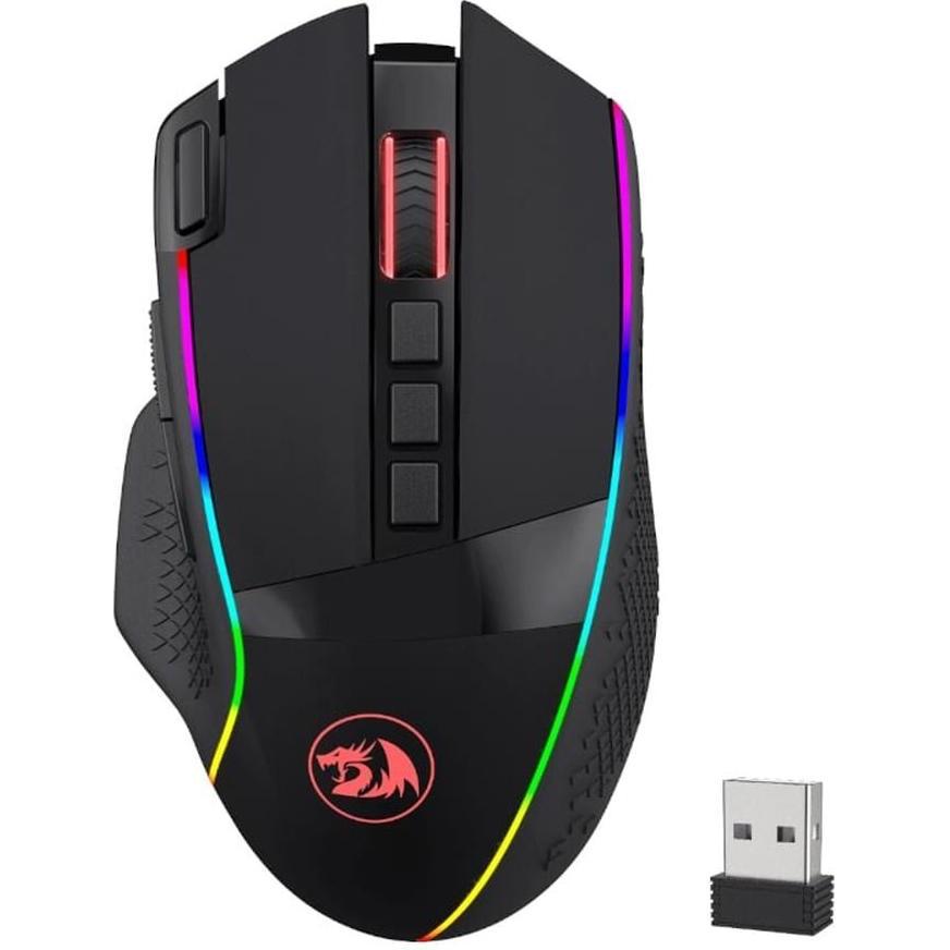 Redragon Enlightment Pro wireless and wired gaming mouse black RGB lighting (Cablato, Senza fili), Mouse, Nero