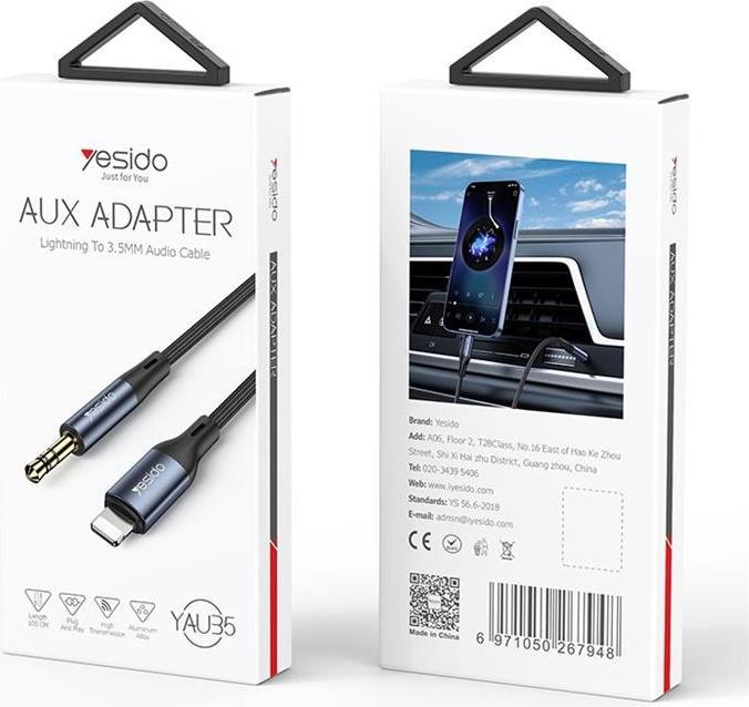 Actual product image Yesido Lightning to 3.5mm AUX audio adapter cable (1 m)
