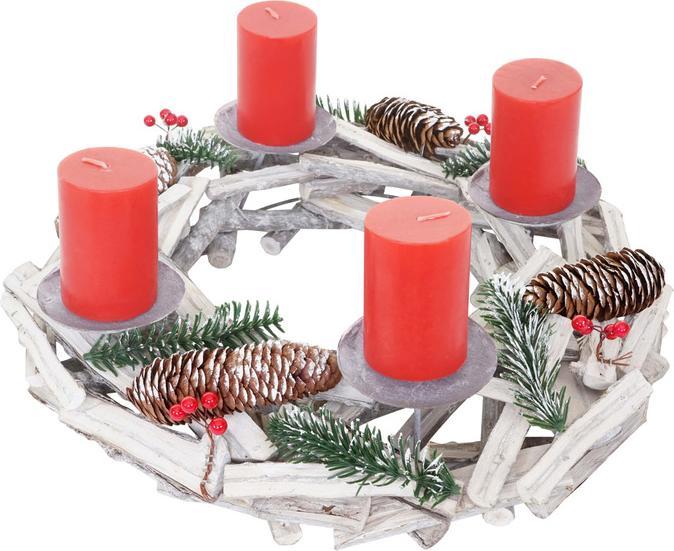 Actual product image Swisshandel24 Advent wreath round, Christmas decoration table wreath, wood ø 40cm white-grey - with candles, red