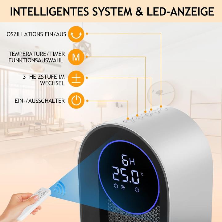 Actual product image Coocheer 2000W Ceramic Fan Heater with 3 Modes, Thermostat, 12-Hour Timer, and 100-Degree Oscillation