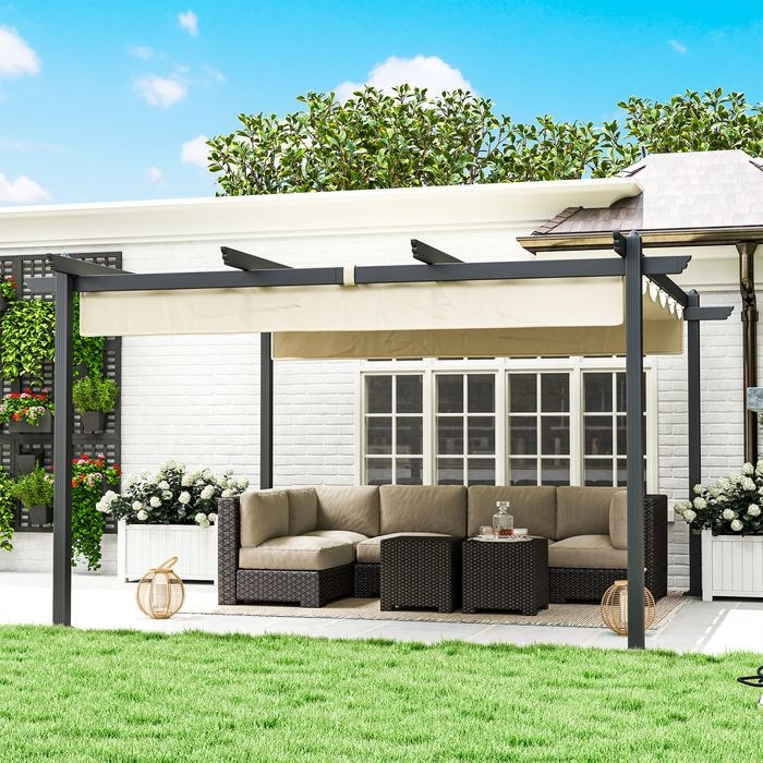 Actual product image Swisshandel24 Pergola ca. 4x4m, verstellbares Dach, Freistehend, Beige (390 cm, 390 cm)