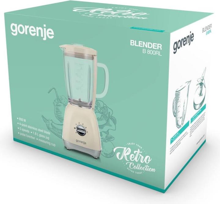 Immagine prodotto Gorenje Frullatore B800RL da tavolo, 800 W, Materiale vaso vetro, Capacità vaso 1,8 L, tritaghiaccio (800 W)