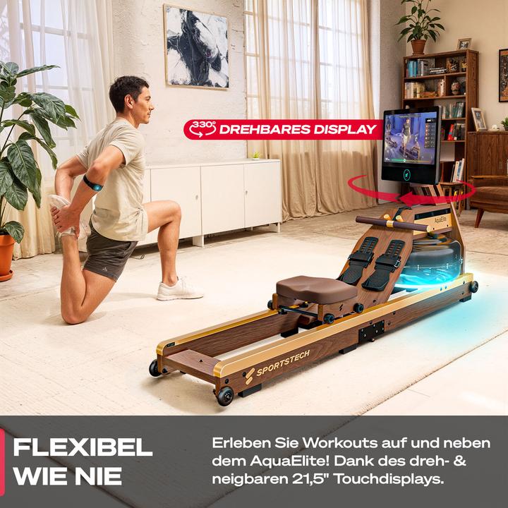 Actual product image (Set-A) Sportstech Rudergerät AquaElite Walnut