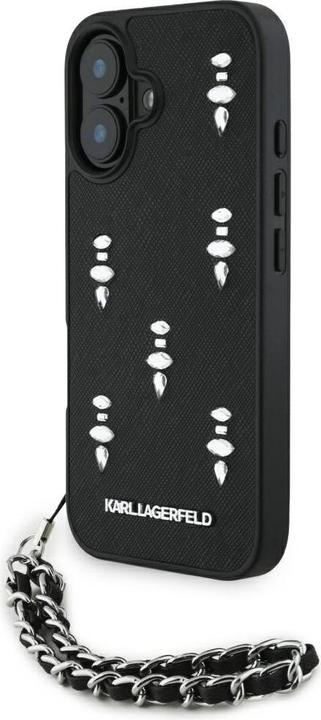 Actual product image Karl Lagerfeld Case Saffiano Crystals w/Chain for iPhone 16 black (Apple iPhone 16)