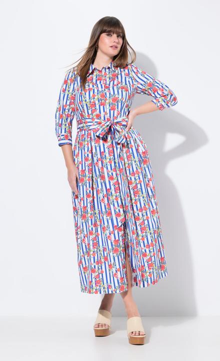 Immagine prodotto Ulla Popken Abito chemisier dal taglio svasato con fiori, colletto da camicia e maniche a 3/4 (56)
