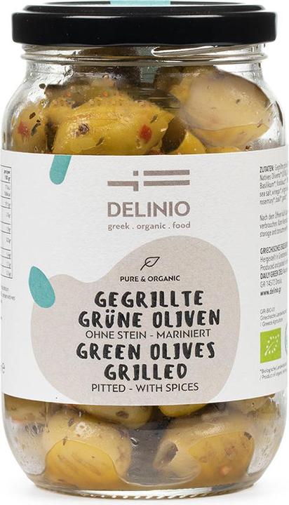 Delinio Organic Grilled Green Olives, marinated with spices, without stone (350 g)