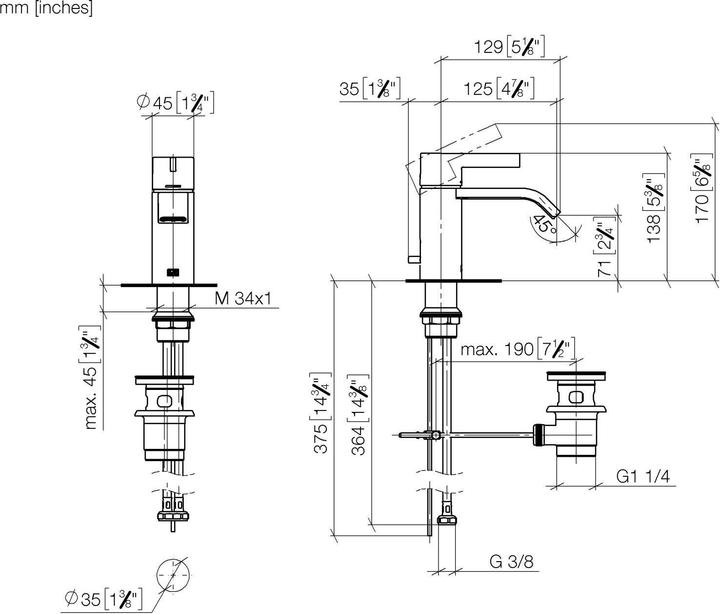 Actual product image Dornbracht IMO Mitigeur monocommandé pour lavabos, avec garniture d'écoulement, saillie 125mm, 33500671-33