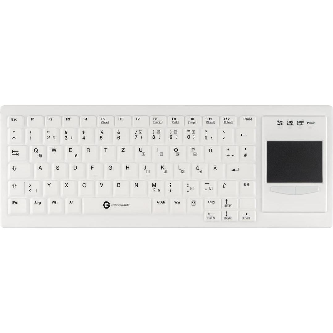 Gett Cleantype Xtra Touch Protect Silikontastatur mit Touchpad IP68 desinfizierbar USB Farbe weiss L (DE, Kabelgebunden)...