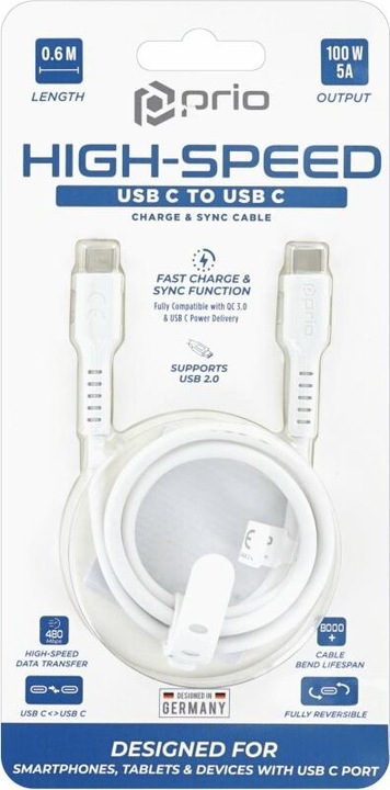 Produktbild prio High-Speed Charge & Sync USB C auf USB C Kabel 5A 0,6m weiss (0.60 m)