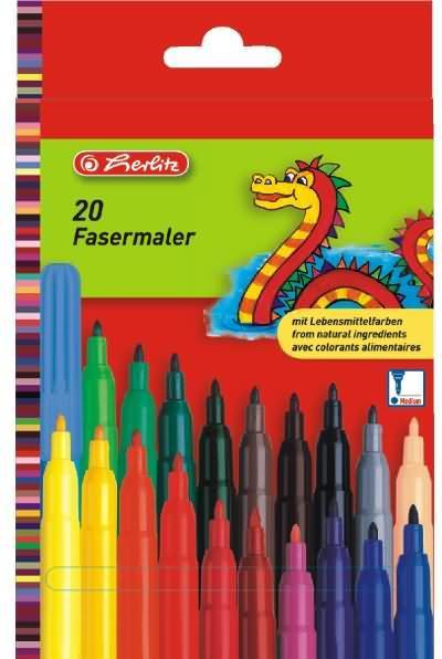 Herlitz Fibre-tip pens, 20-count cardboard box (Assorted colours, 20 x)