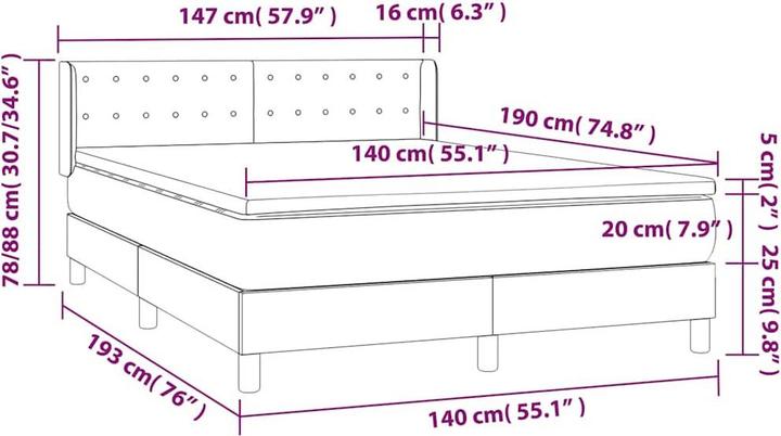 Produktbild vidaXL Boxspringbett (140 x 190 cm)