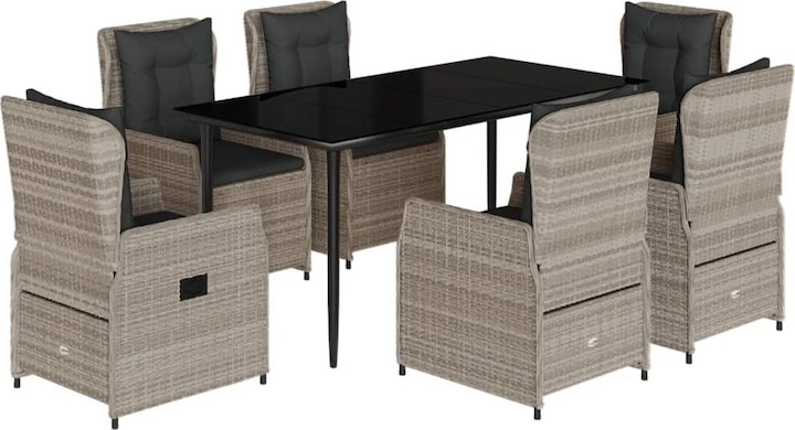 Produktbild VidaXL Gartenmöbel Essgruppe Gartengarnitur Sitzgruppe 7tlg Hellgrau Poly Rattan (160 cm)
