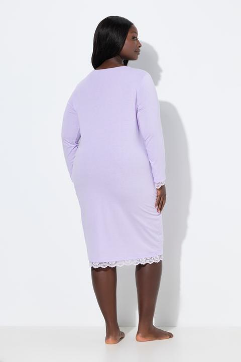 Immagine prodotto Ulla Popken Camicia da notte con pizzo, scollo a V e maniche lunghe (46)