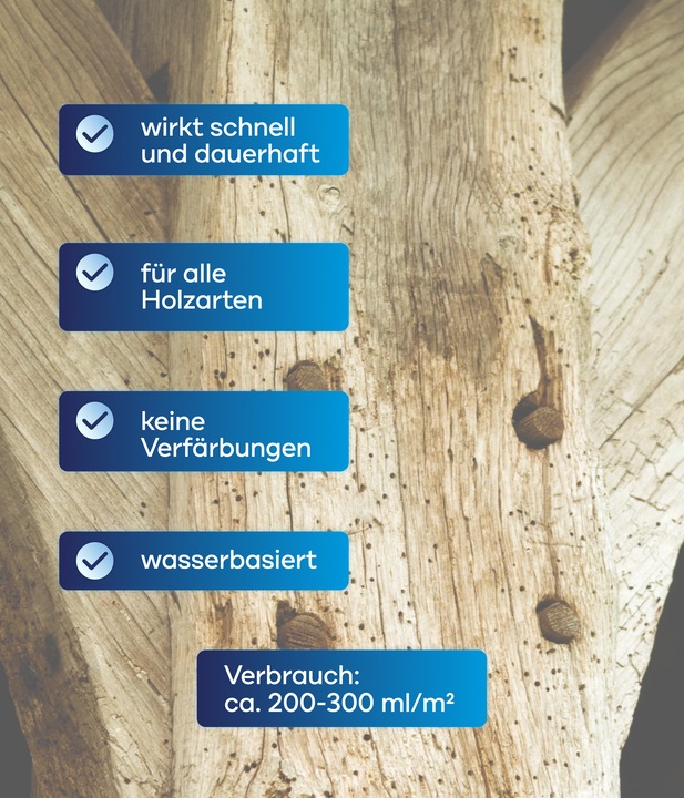 Produktbild Plid Holzwurmtod 1,5l für ca. 6m² + Pinselset 3-tlg. / Holzschutz Holzwurmbekämpfung (Farblos, 1.50 l)