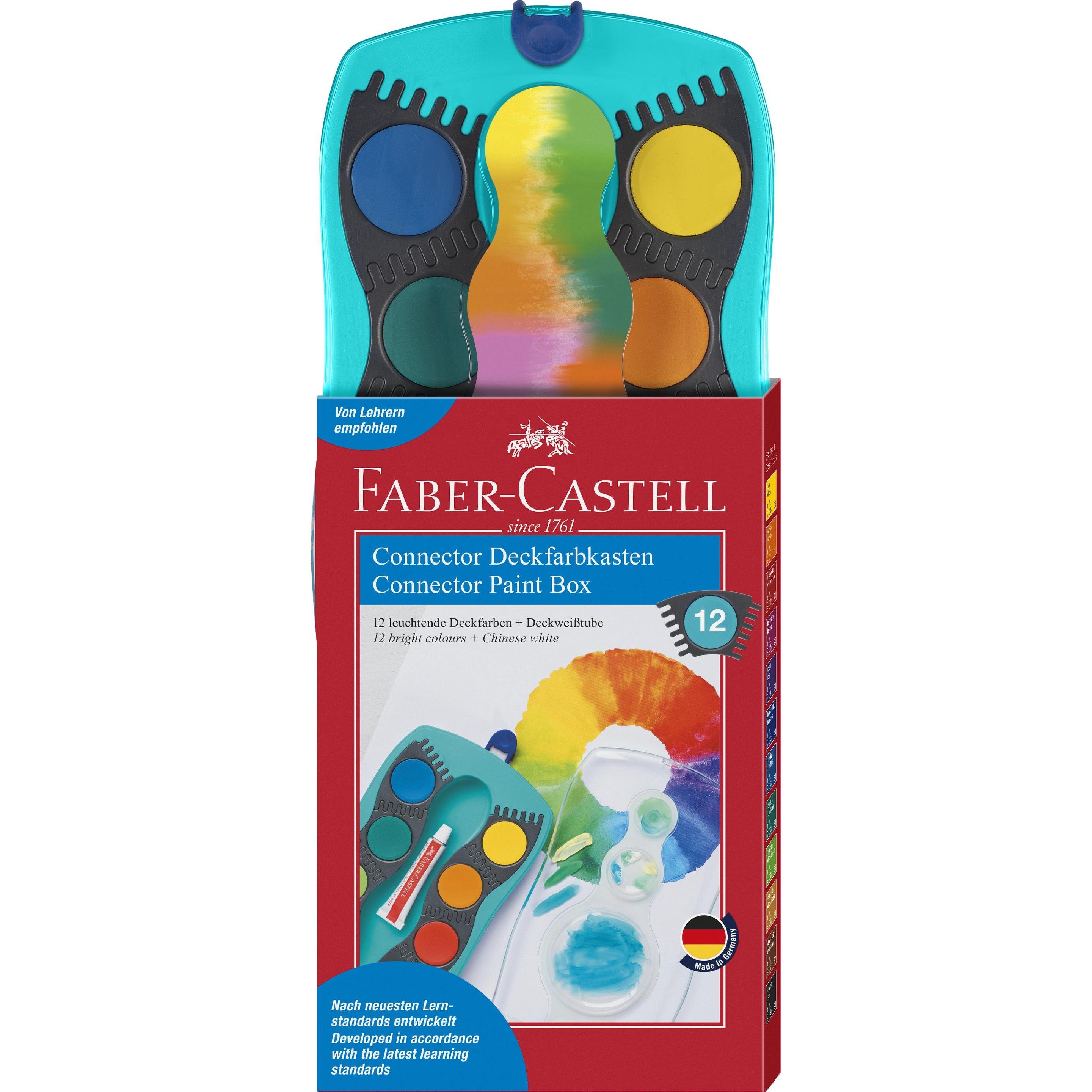 Faber-Castell, Künstlerfarbe + Bastelfarbe, Gouache Connector Malkasten türkis mit 12 (Türkis, 12 ml)