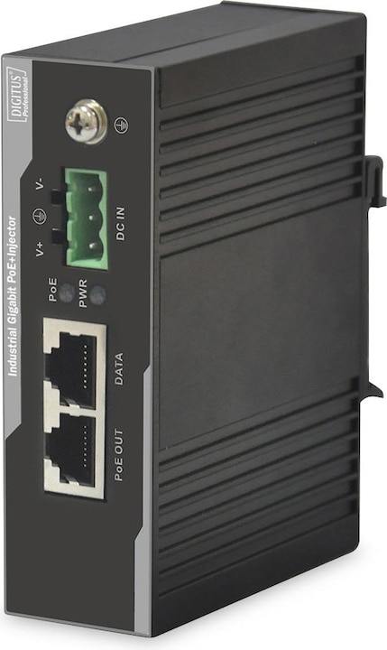 Produktbild Digitus Industriellerl Gigabit PoE+ Injektor 802.3 af/at 60W Ausgangsleistung Hutschiene und Wanmontage -... (802.3at (PoE+), 60 W)