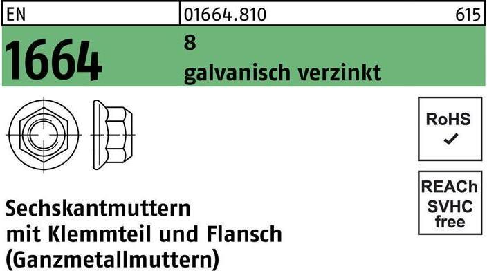 Produktbild Sechskantmutter EN 1664 m.Klemmteil/Flansch M 10 8 galvanisch verzinkt (M10)