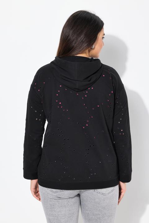 Actual product image Ulla Popken Eyelet Embroidered Zip-Up Hoodie (50, 52)