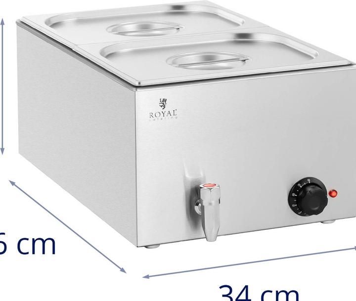 Immagine prodotto Royal Catering Bain Marie Warmhaltebehälter Speisenwärmer Ablasshahn 600 W 2 GN 1/2
