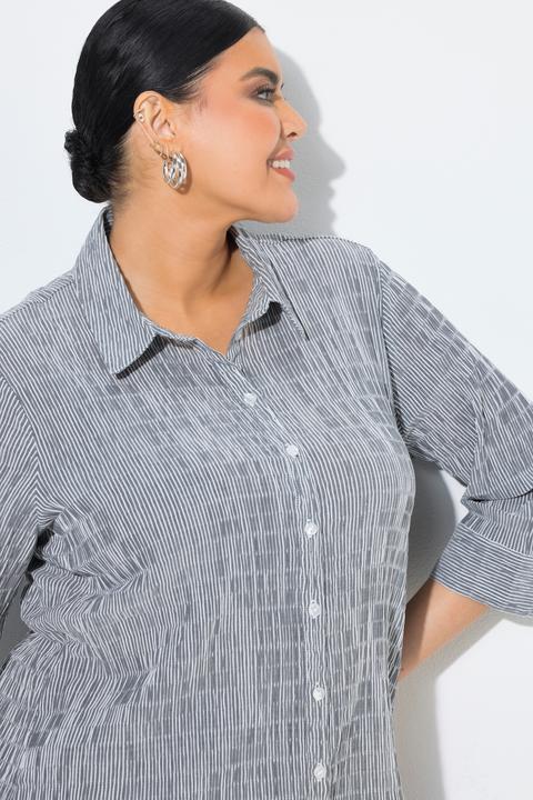 Actual product image Ulla Popken Textured Stripe Button Front Stretch Blouse (54)