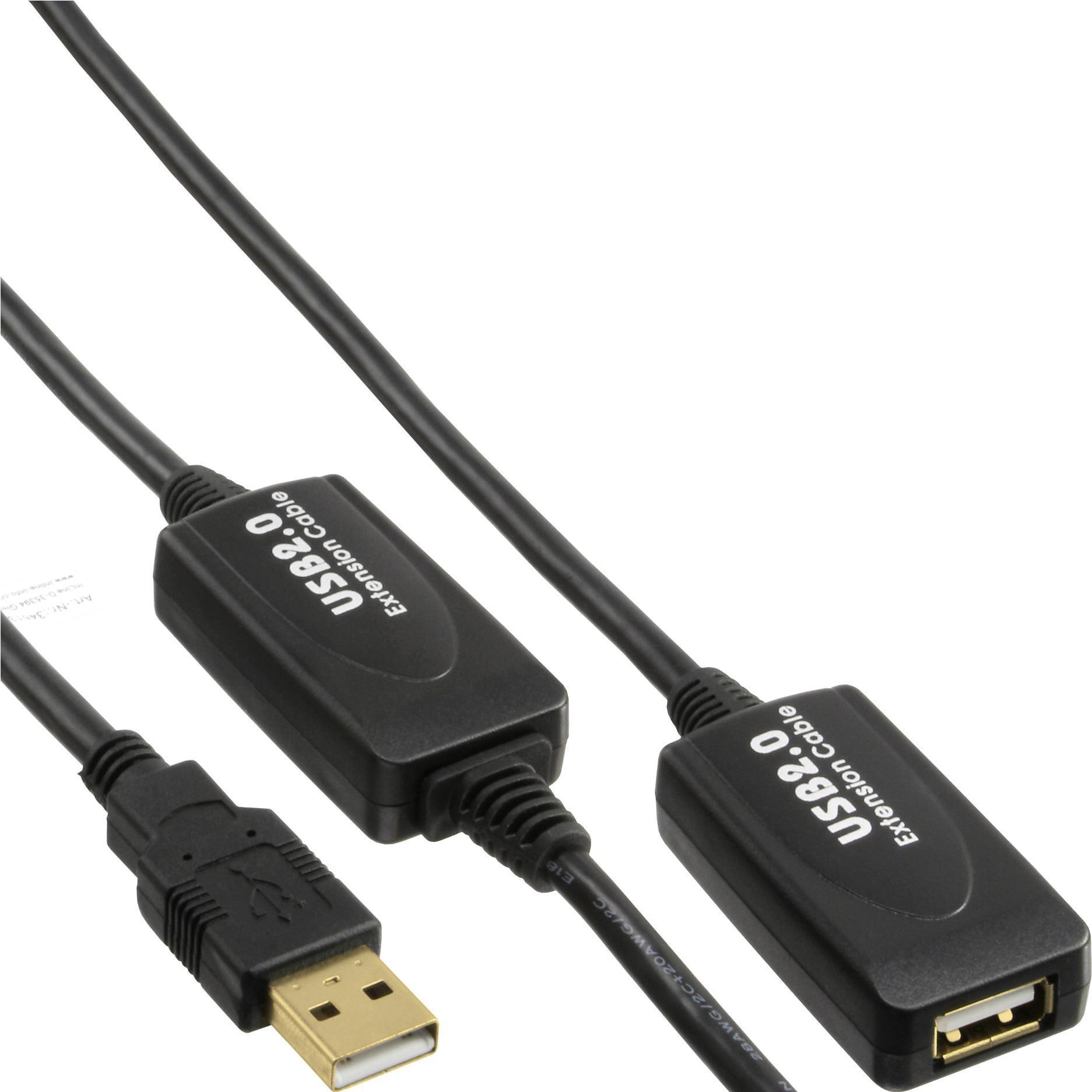 InLine USB 2.0 Aktiv-Verlaengerung 25m mit Signalverstaerkung / Repeater Stecker A an Buchse A 25m (25 m, USB 2.0), USB ...