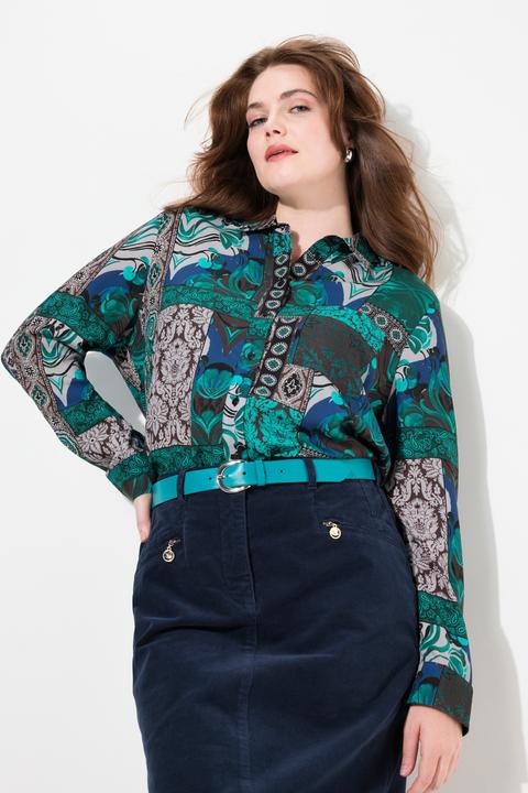 Actual product image Ulla Popken Mixed Country House Pattern Long Sleeve Button-Down Blouse (54)