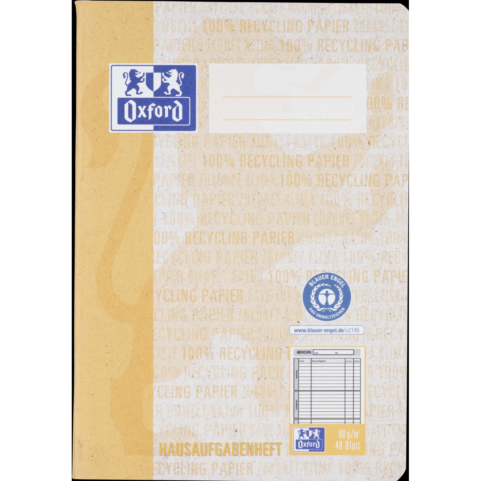 Oxford, Heft + Block, Recycling Hausaufgabenheft, A5 (A5, Speziallineatur, Harter Einband)