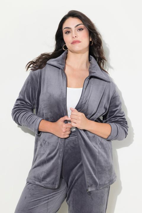 Image du produit Ulla Popken Veste d'intérieur en velours, matière recyclée, col drapé et manches longues (42, 44)