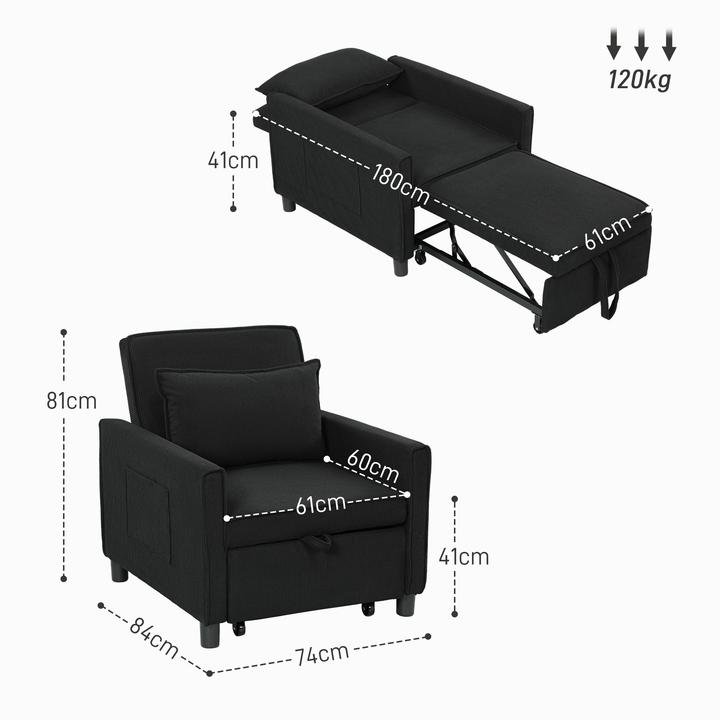 Actual product image Homcom Schlafsessel Polyester, Eukalyptusholz Schwarz