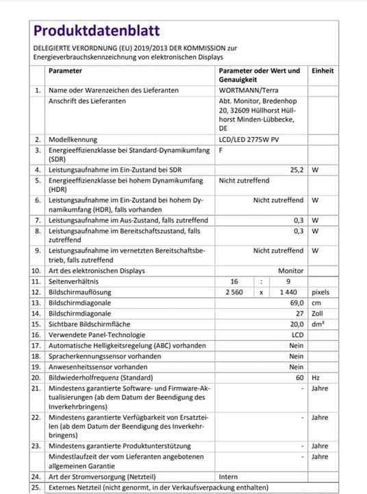 Produktbild Wortmann TERRA LCD/LED 2775W PV V3 (2560 x 1440 Pixel, 27")