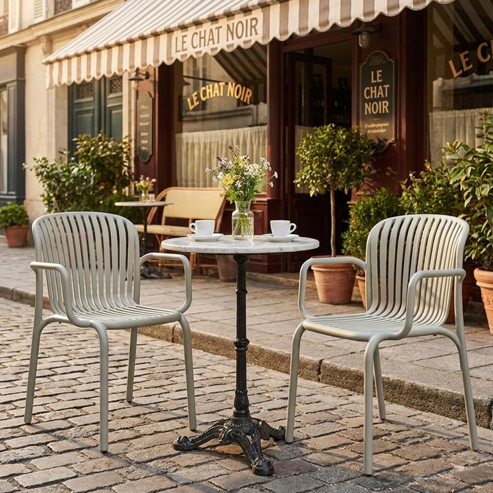 Produktbild Ferne 2er-Set Bequemer Gartenstuhl aus Kunststoff, Beige – ergonomische Gartenstühle mit Armlehnen