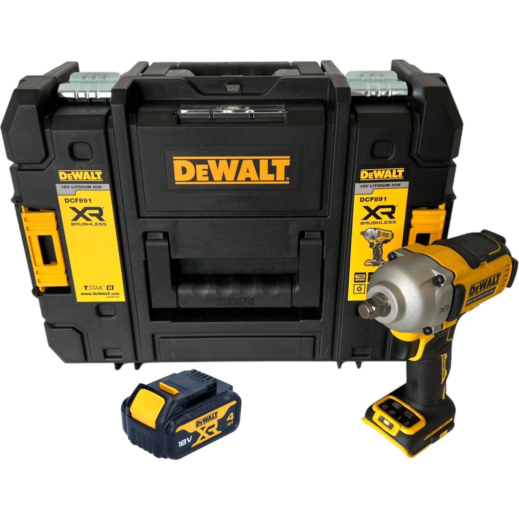 Thumbnail - DeWalt, Bohrmaschine + Akkuschrauber, DCF 891 NT Akku Schlagschrauber 18 V 1084 Nm 1/2" Brushless + 1x Akku 4,0 Ah + TST...