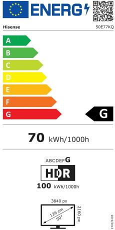 Energielabel Hisense TV 50E77KQ (126 cm (50 inch), zwart, UltraHD/4K, drievoudige tuner, HDR10, WLAN, LAN, Bluetooth) (50", QLED, 4K, 2023)