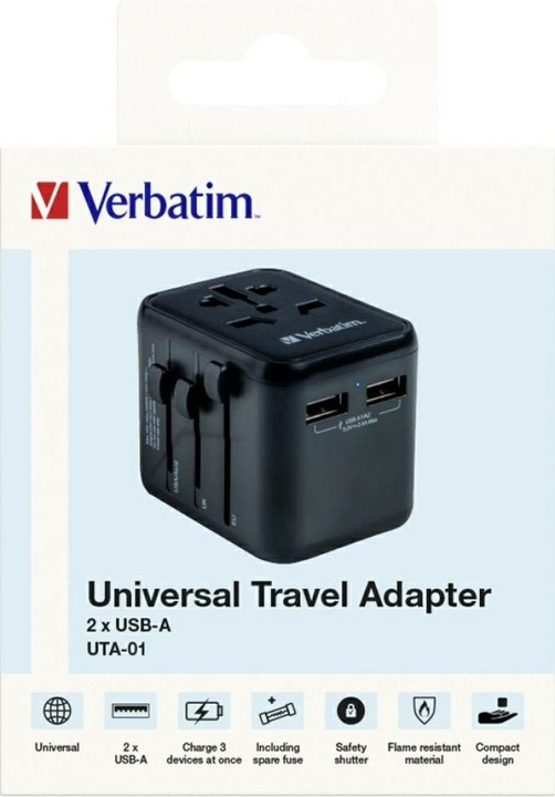 Productafbeelding Verbatim Universele reisadapter met 2 x USB-A poorten