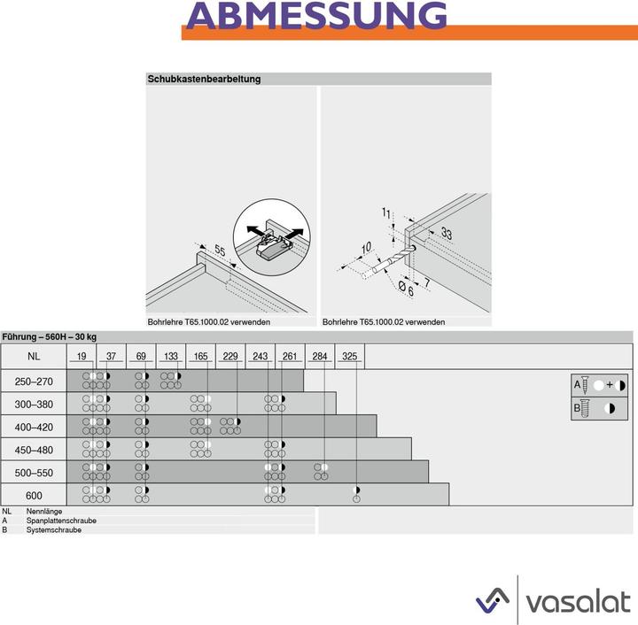 Produktbild Vasalat Blum Tandem Vollauszug Set Schubladenauszug 350mm Blumotion + Kupplung bis 30kg