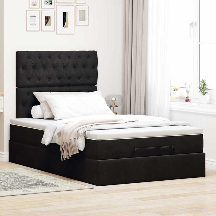 Actual product image VidaXL Ottoman bed with mattresses black 120x200 cm velvet bed frame (120 x 200 cm)