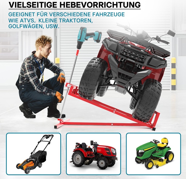 Actual product image Wiltec Lifting Device for Ride-on Mowers max 400kg incl. Adaptor, Lifter for Lawn Tractors, 35° Inclination (Lawn tractor, Garden machinery attachment)