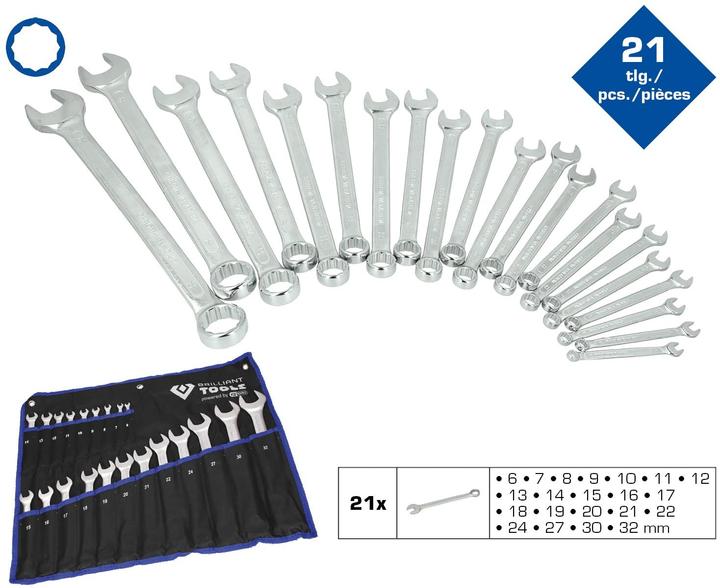 Produktbild Brilliant Tools Gabel-Ringschlüssel, 21-tlg. (19 mm, 8 mm, 10 mm)
