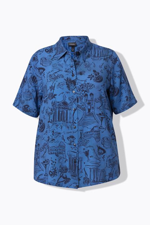 Immagine prodotto Ulla Popken Blusa con Holiday, collo da camicia e mezze maniche (54)
